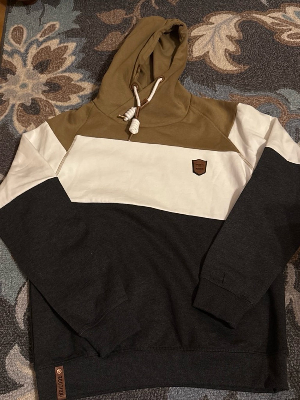 Colorblock Pullover Hoodie in Olive, White & Charcoal